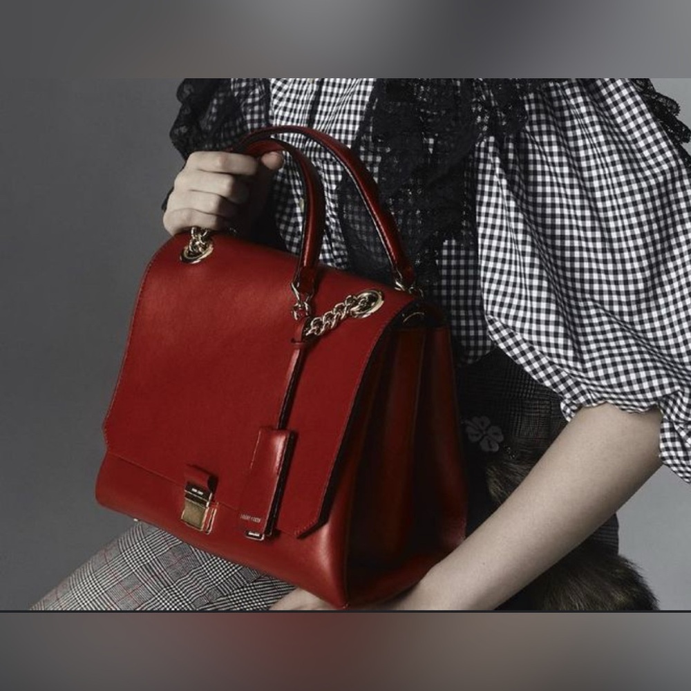 Very rare Miu Miu $2500 Authentic Red Leather Chain Handle Shoulder Bag.